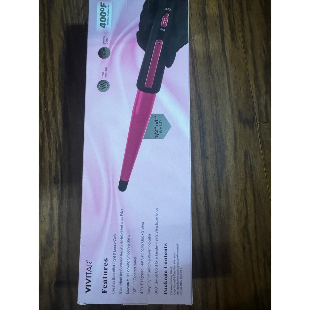 Vivitar Simply Beautiful Ceramic Tourmaline Curling Wand 1/2-1 Inch Pink - Picture 3 of 4